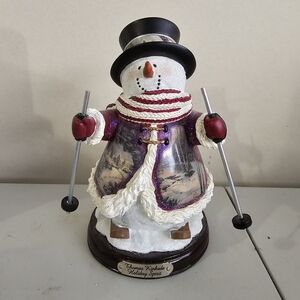 Thomas Kinkade Festive Snowman with Red and Purple Accents
